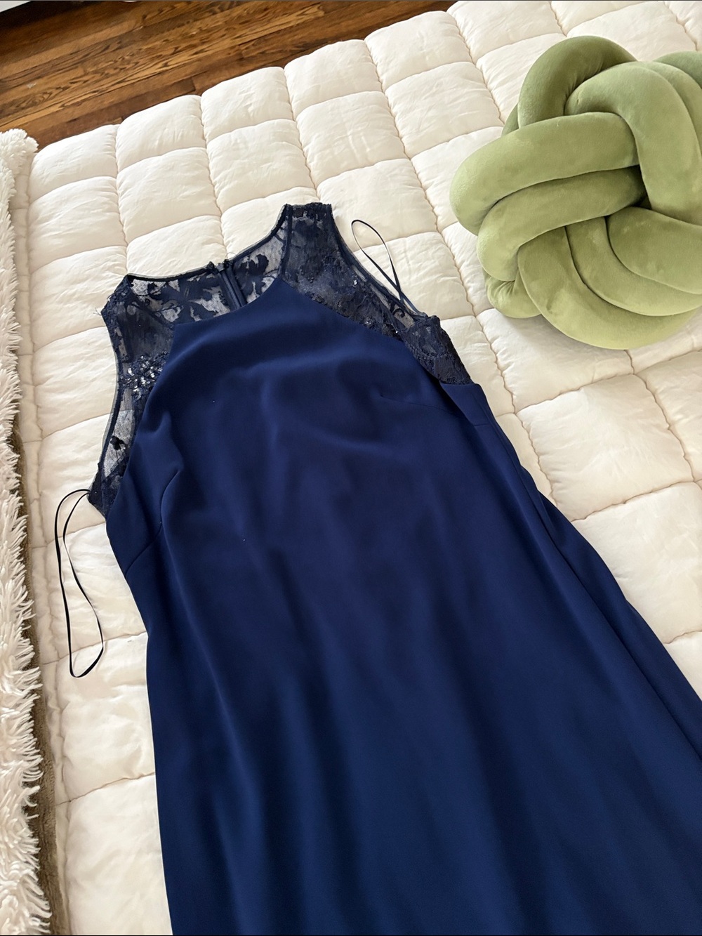 Carmen Marc Valvo Navy Lace Yoke Slip